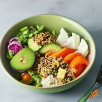 Découvrez notre délicieux Buddha Bowl au Quinoa, Légumes et Avocat, un plat IG Bas savoureux et nourrissant. Profitez d'une explosion de saveurs dans ce repas équilibré en 30 minutes !